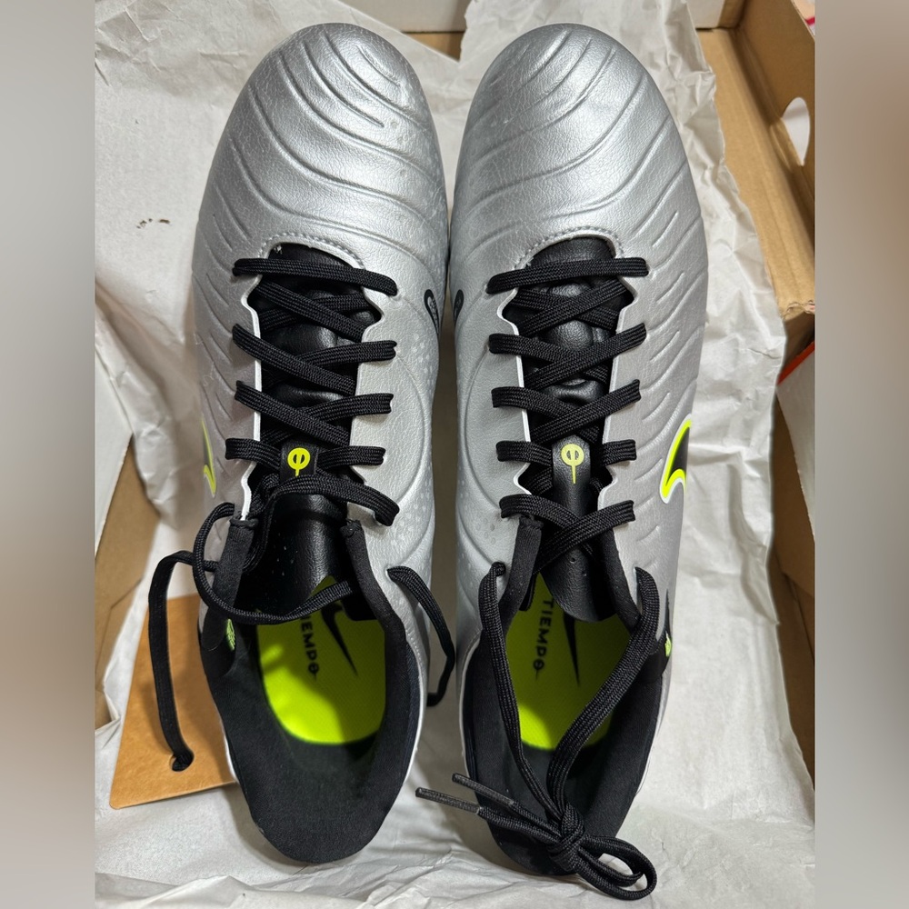 Nike Tiempo Men's Silver and Black Soccer Cleats
